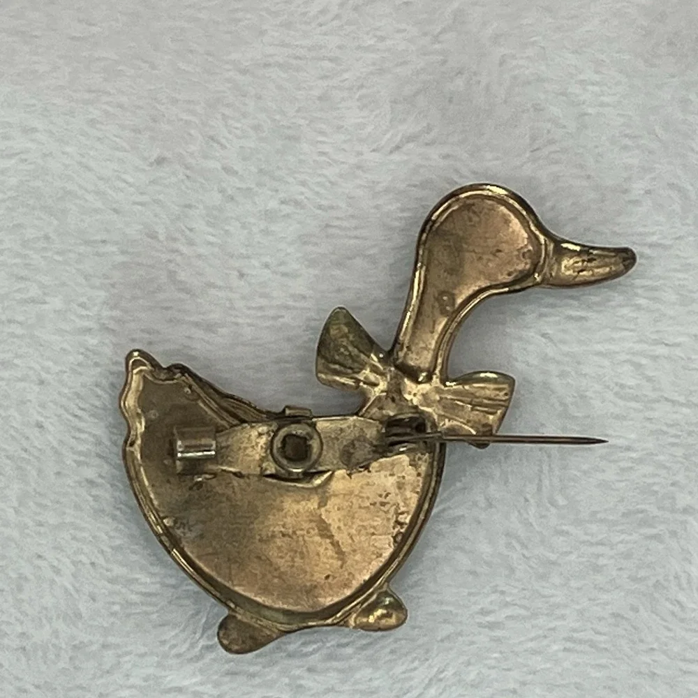Vtg Silly Mother Goose Brooch Pin Gold Tone Multicolor Cottagecore Whimsy Kitsch